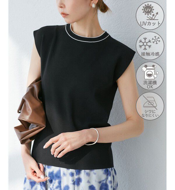 Rope&rsquo;Picnic「【UVカット・接触冷感・イージーケア】八方映えニット ゼロスリーブニットプルオーバー」|ニット・セーター|ブラック系(03)