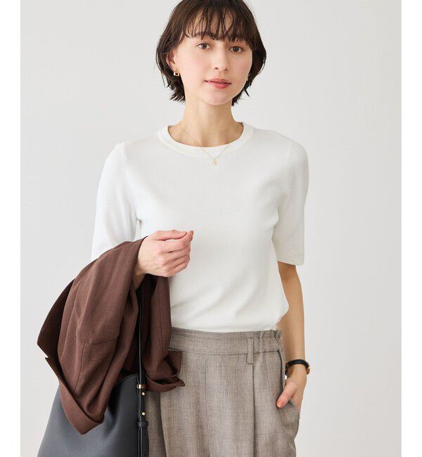 Rope&rsquo;Picnic「八方映えニット ハーフスリーブニット/UVカット・接触冷感・イージーケア」|ニット・セーター|