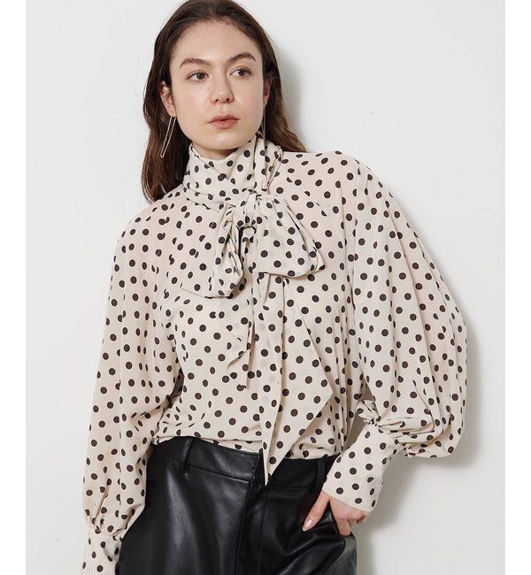  「ドットボウタイブラウス」|シャツ・ブラウス|ベージュ
