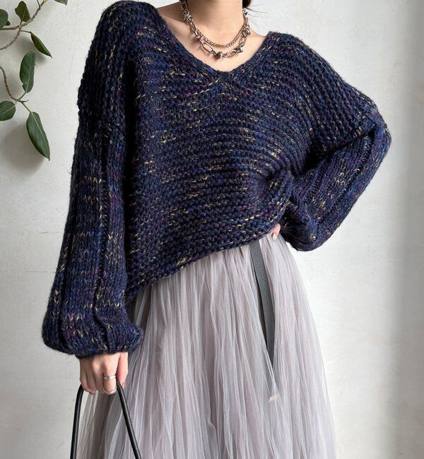  「MIXヤーンVネックプルオーバー」|ニット・セーター|