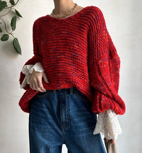  「MIXヤーンVネックプルオーバー」|ニット・セーター|