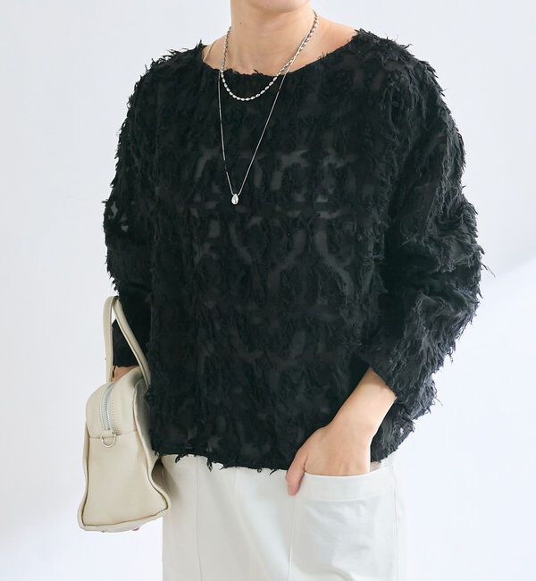  「【オケージョンにも◎】カットジャガードシアーブラウス」|シャツ・ブラウス|ブラック