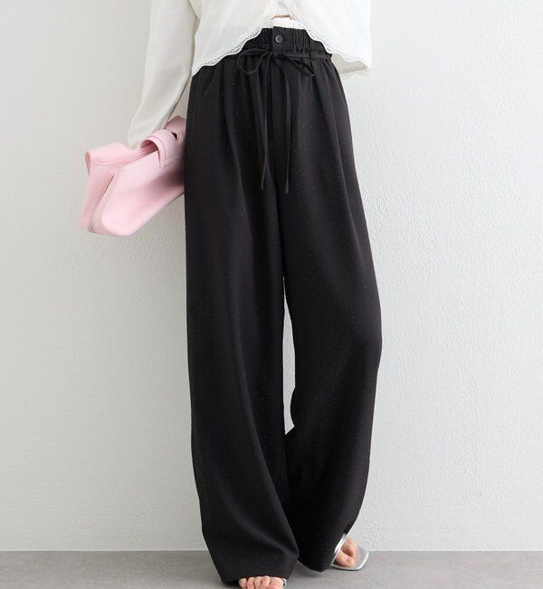  「ラインストーンWベルトパンツ」|チノ|ブラック