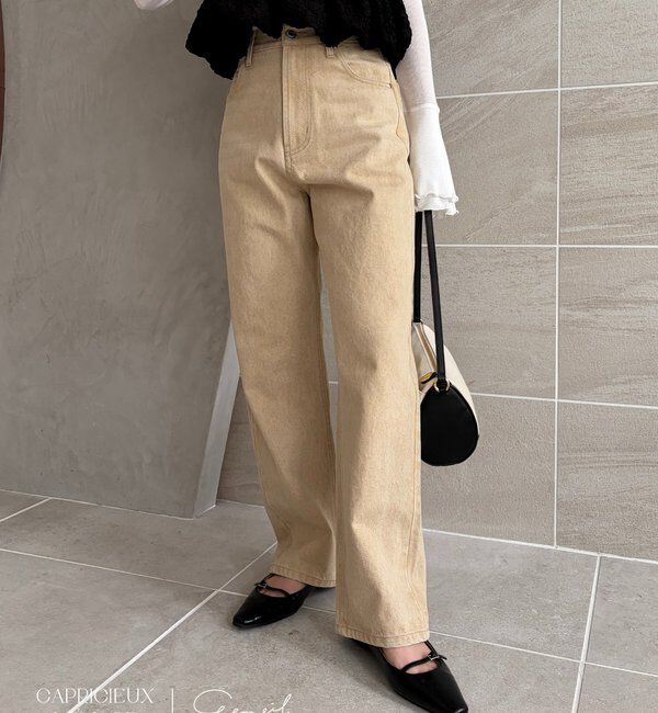  「【コラボ限定カラー/ホワイト・ベージュ】13ozハイウエストストレートデニム」|デニム|