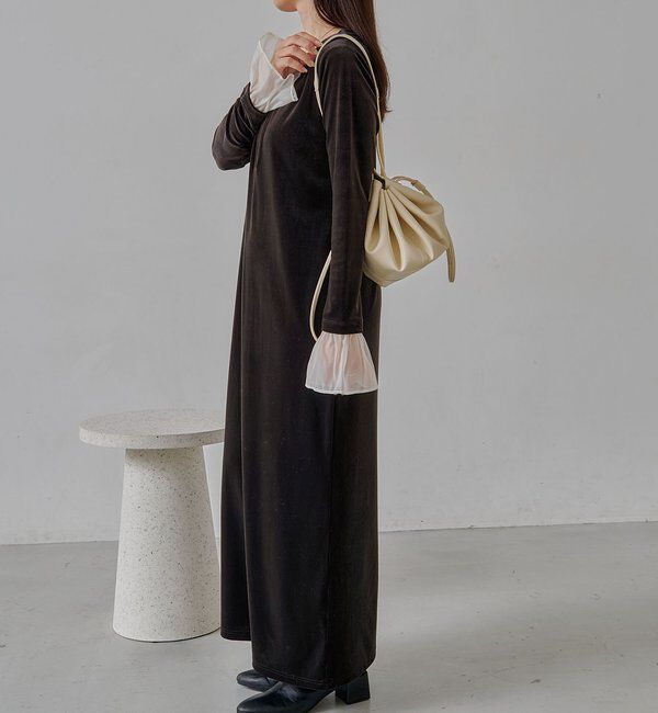  「【低身長サイズあり】フレアスリーブベロアワンピース」|ワンピース|