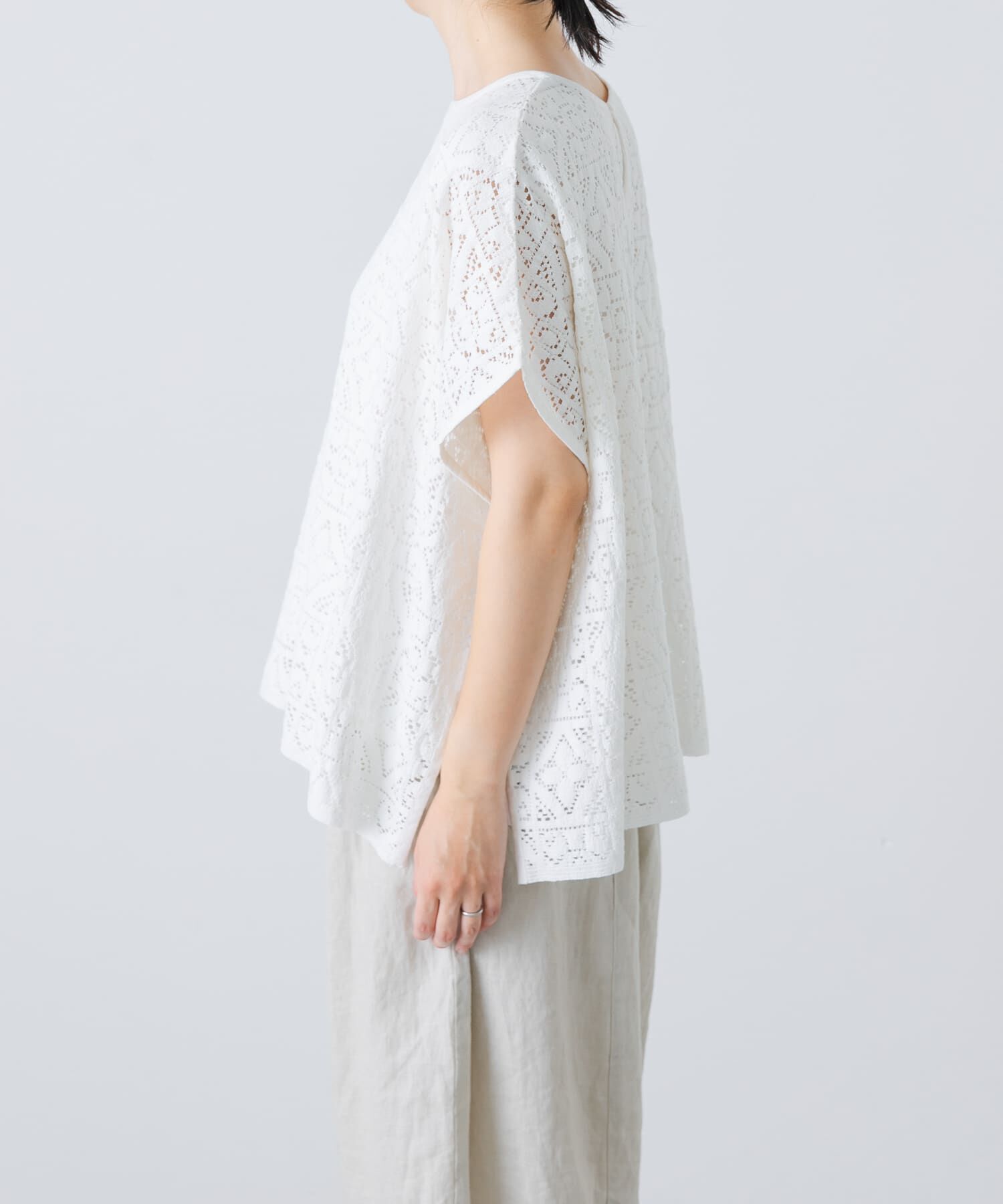 かぐれ「コットンレースポンチョプルオーバー」|Tシャツ・カットソー|