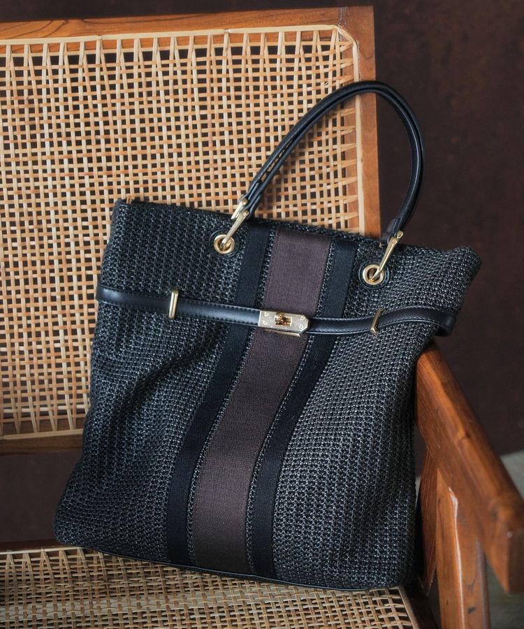 YECCA VECCA「【A4対応】2wayライントートバッグ」|トートバッグ|Black