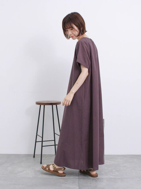 Samansa Mos2 blue「【イージーケア】リネン混マキシフレアワンピース」|ワンピース|