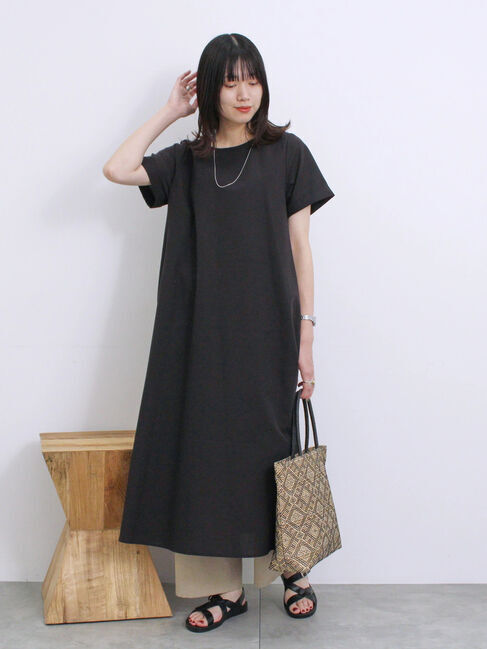 Samansa Mos2 blue「【イージーケア】リネン混マキシフレアワンピース」|ワンピース|