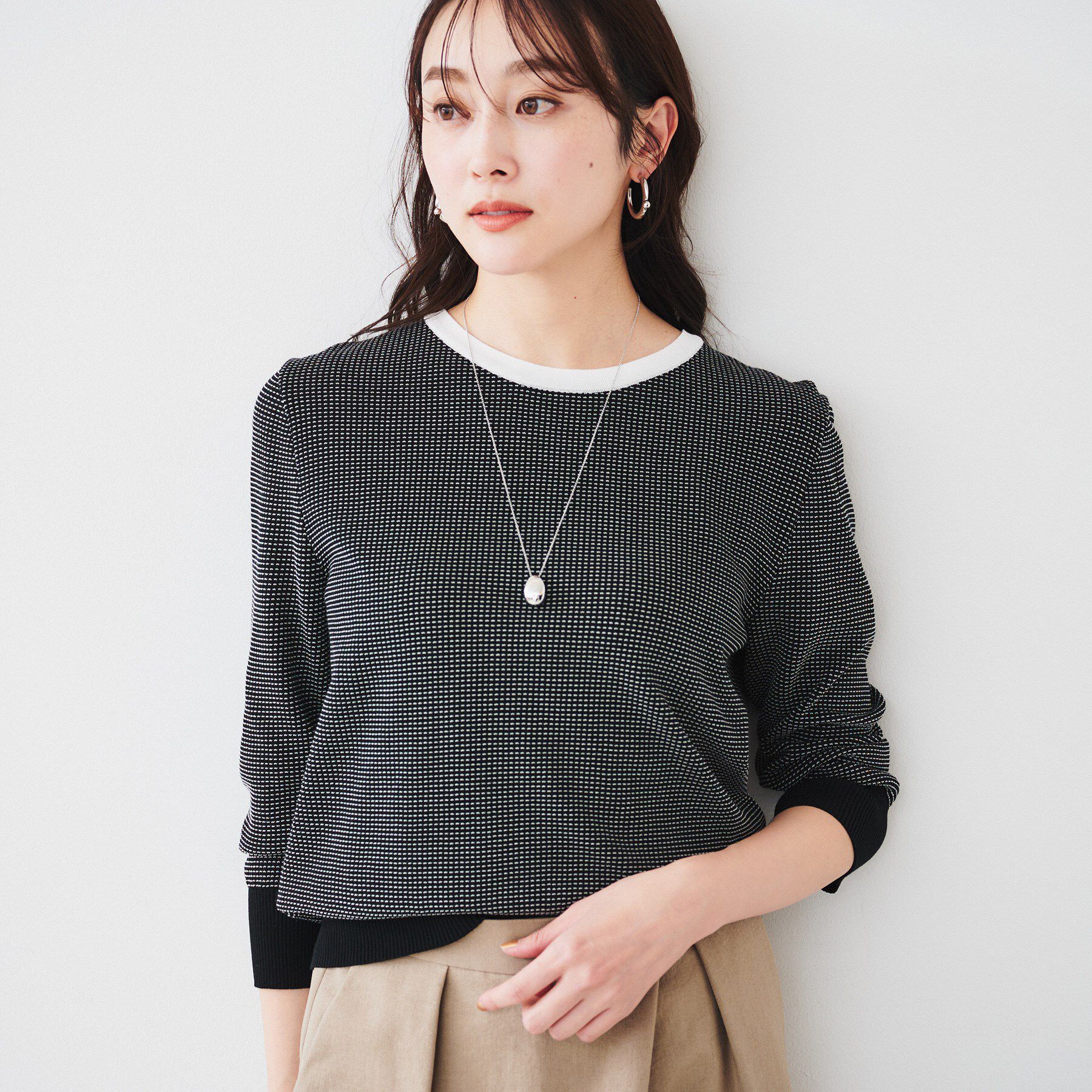 UNTITLED「【配色カラー/アンサンブル可能】きれいめ七分袖ニット」|ニット・セーター|