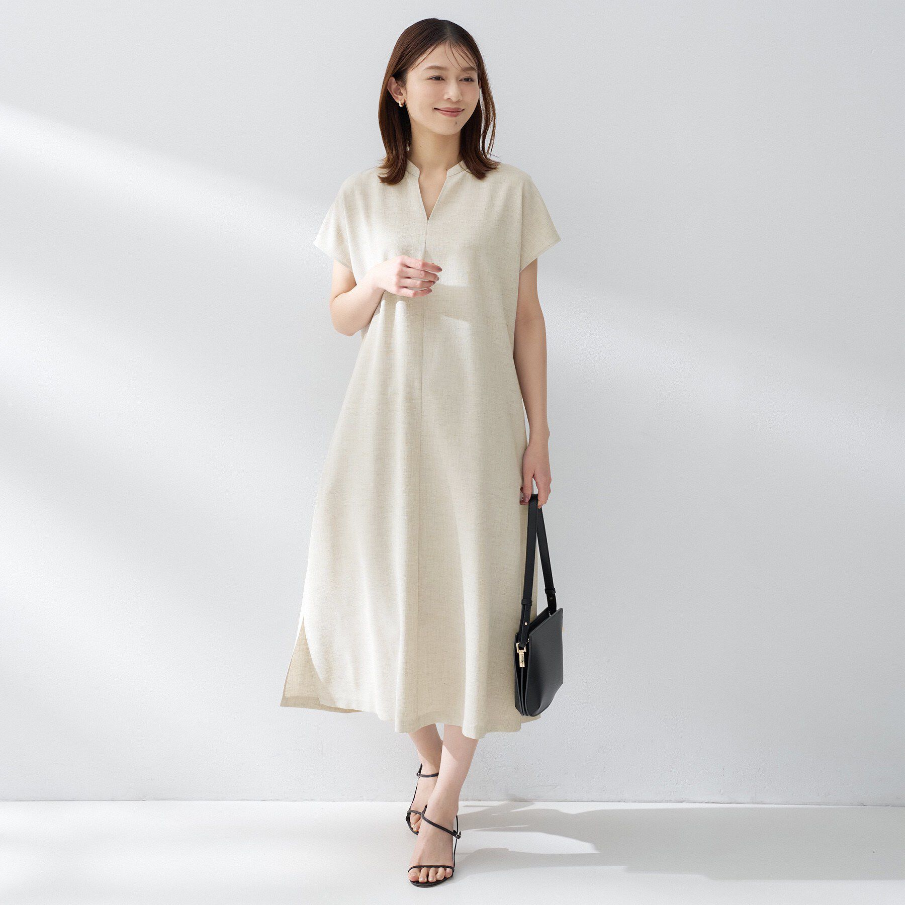 UNTITLED「スラブバンドカラーワンピース」|ワンピース|