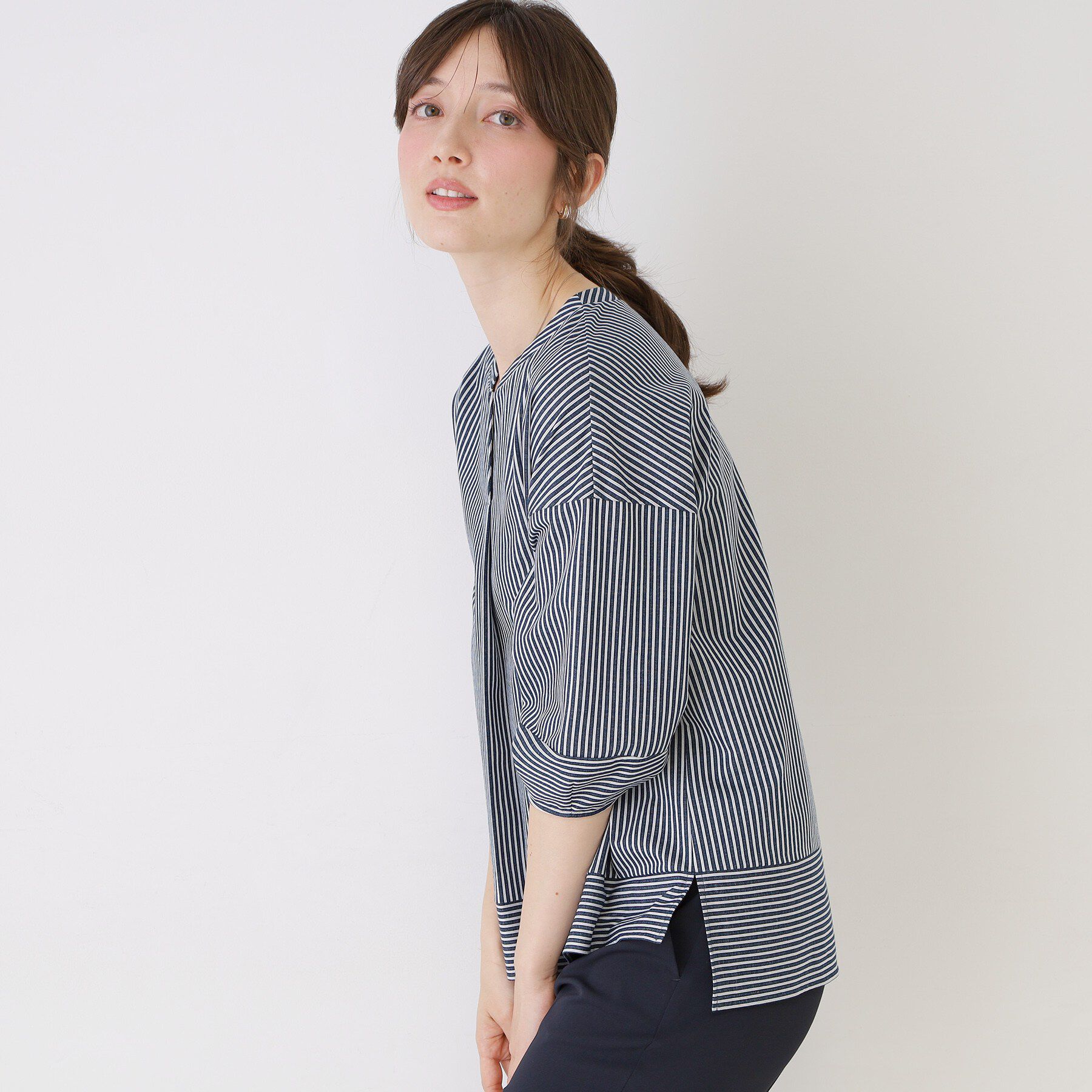 COUP DE CHANCE「【手洗い可／日本製】ストライプ柄ジャージートップス」|Tシャツ・カットソー|