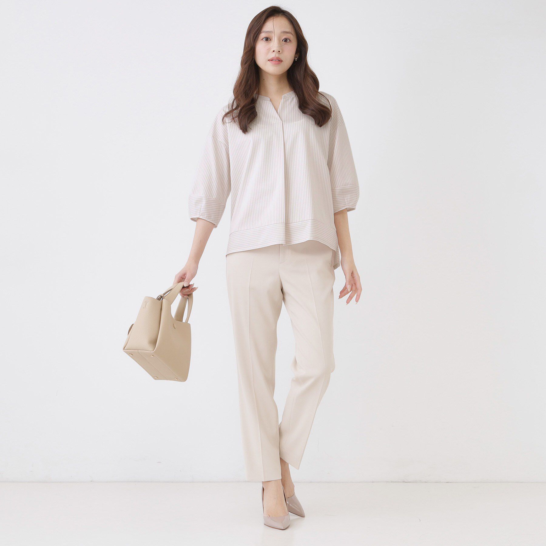 COUP DE CHANCE「【手洗い可／日本製】ストライプ柄ジャージートップス」|Tシャツ・カットソー|