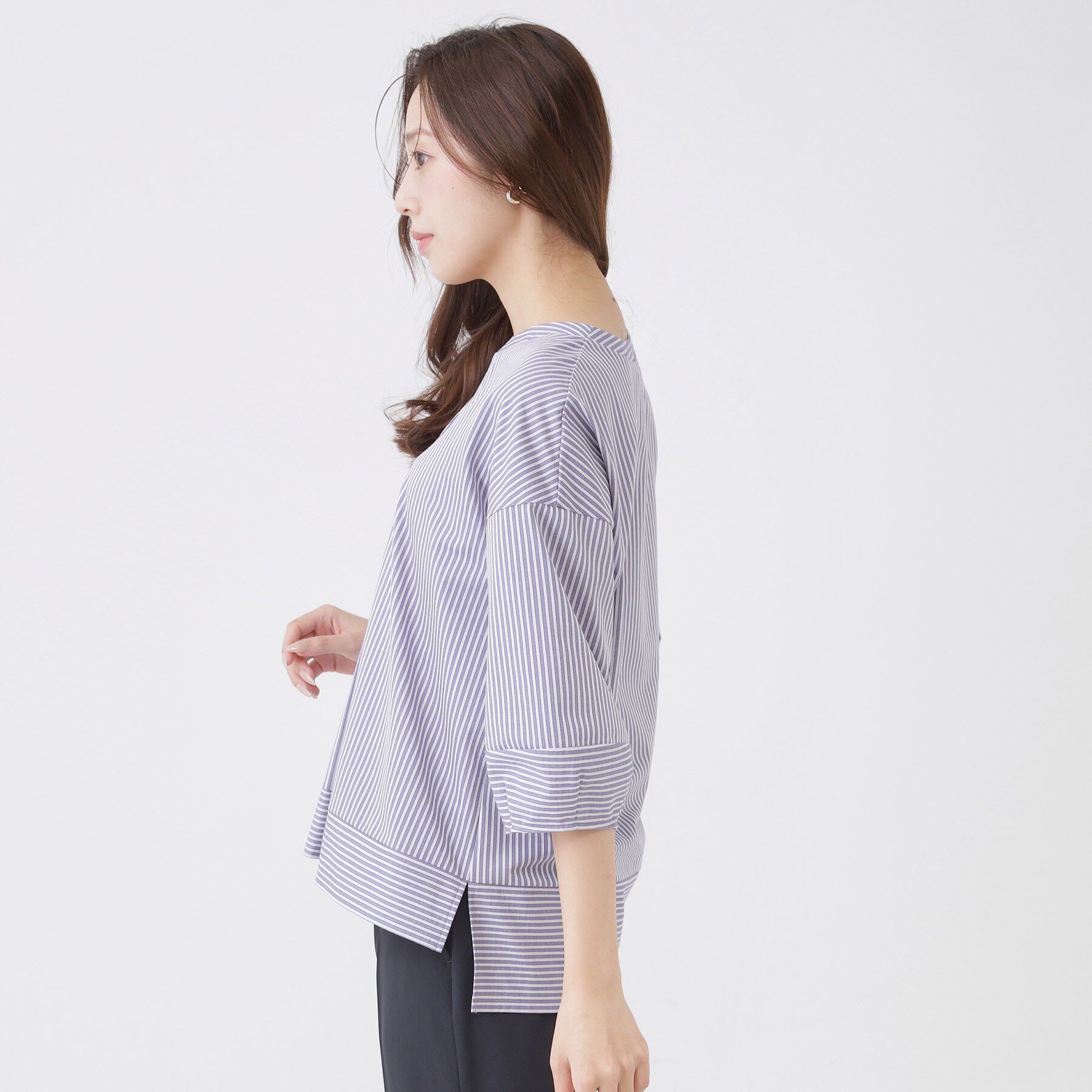 COUP DE CHANCE「【手洗い可／日本製】ストライプ柄ジャージートップス」|Tシャツ・カットソー|