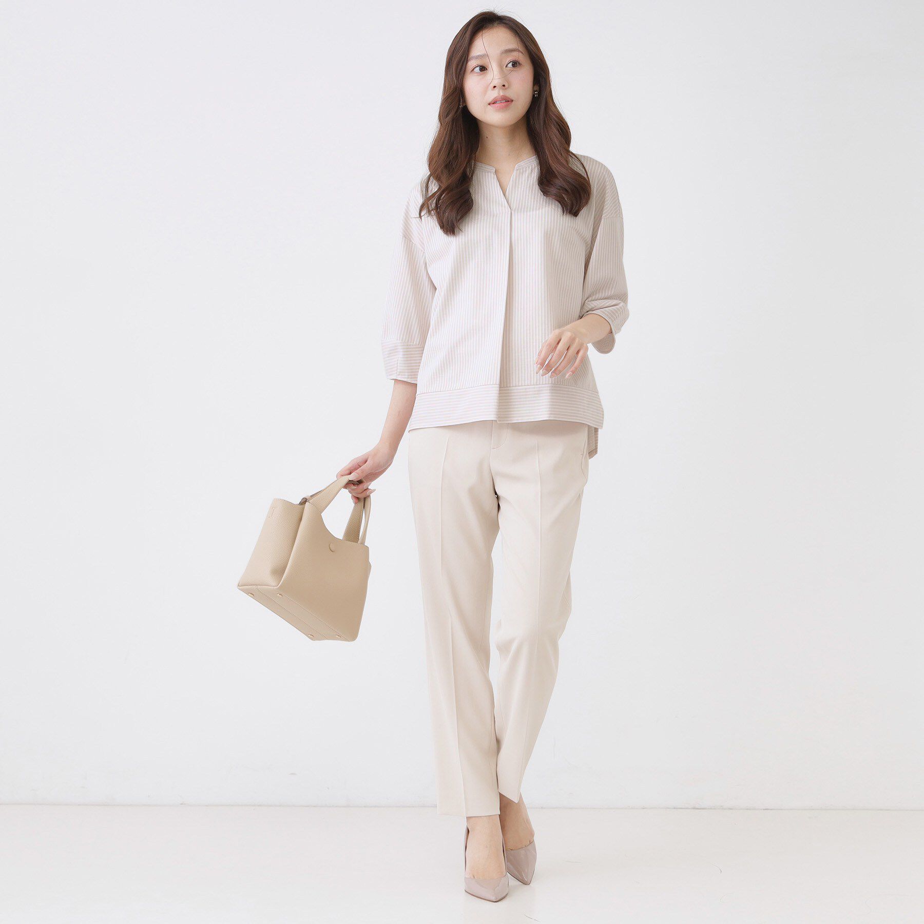 COUP DE CHANCE「【手洗い可／日本製】ストライプ柄ジャージートップス」|Tシャツ・カットソー|