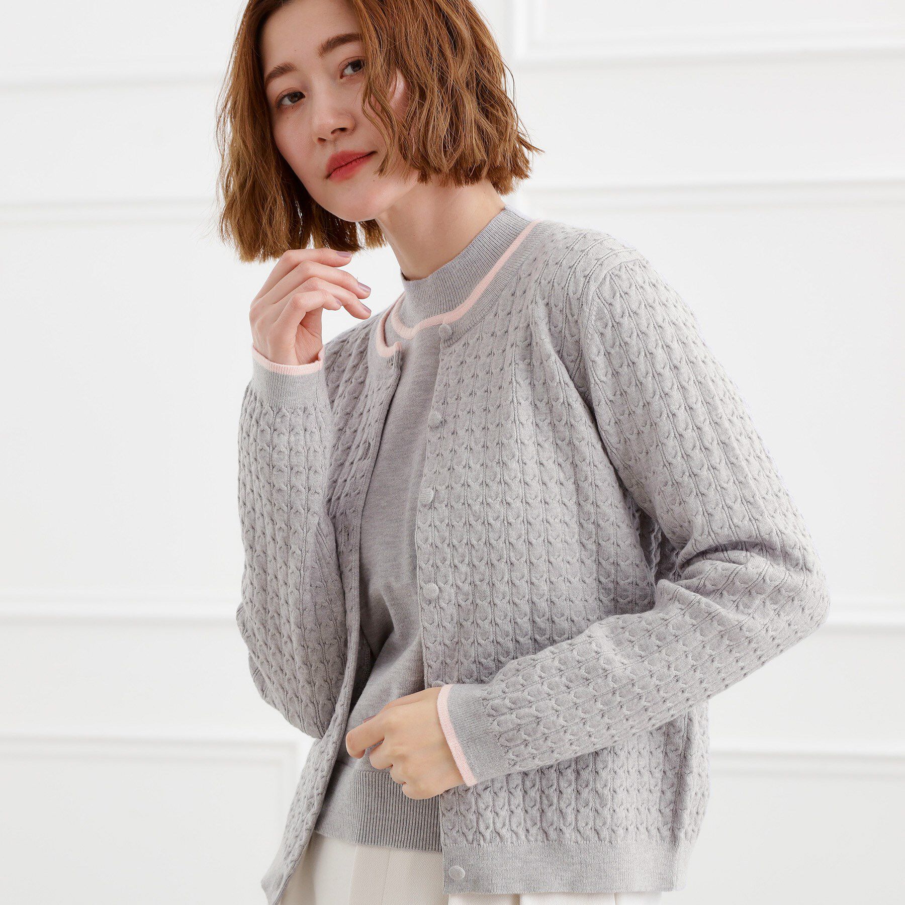 grove「ミニケーブルクルーネックカーディガン」|カーディガン|