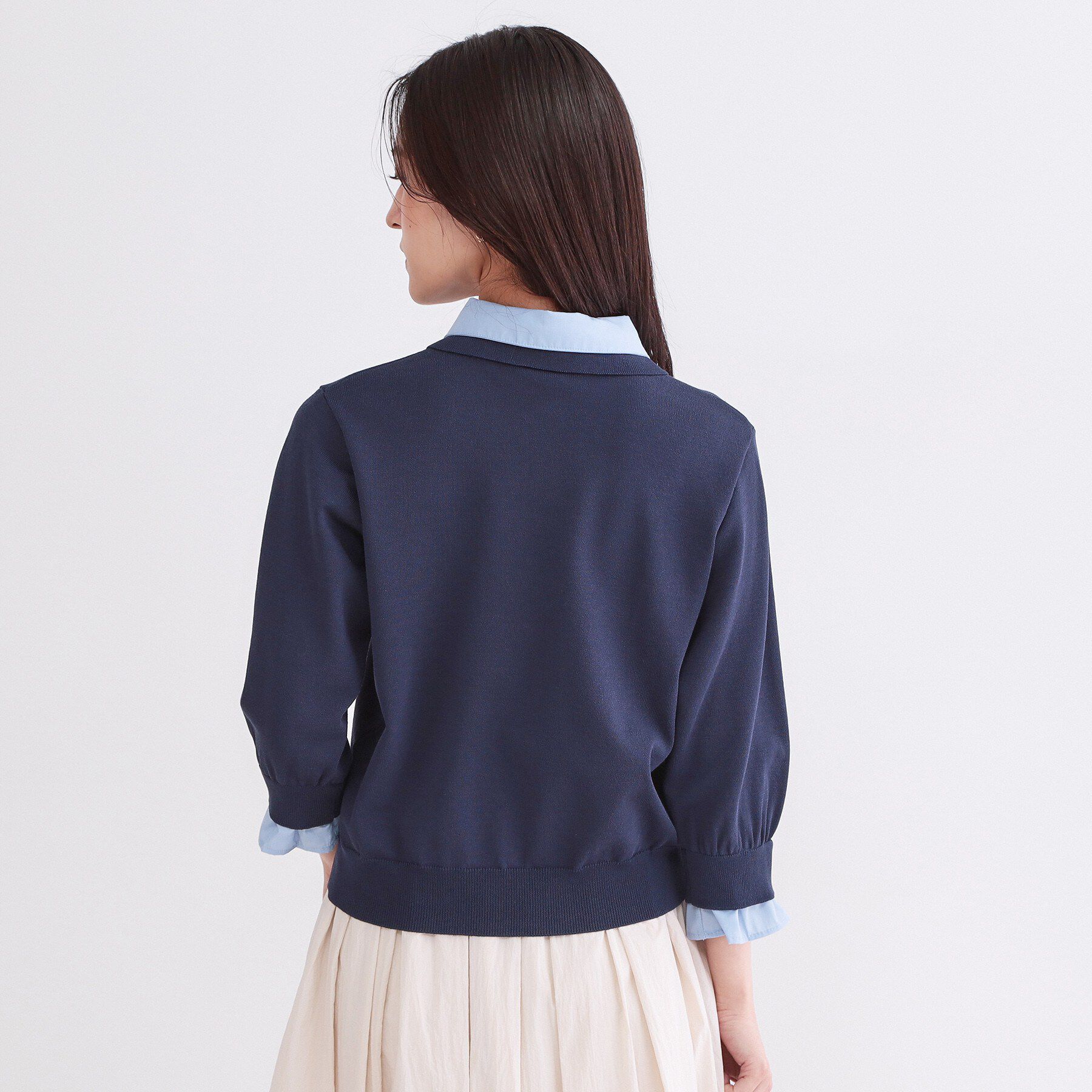 OPAQUE.CLIP「シャツレイヤード風ポロニット【洗濯機OK】」|ニット・セーター|