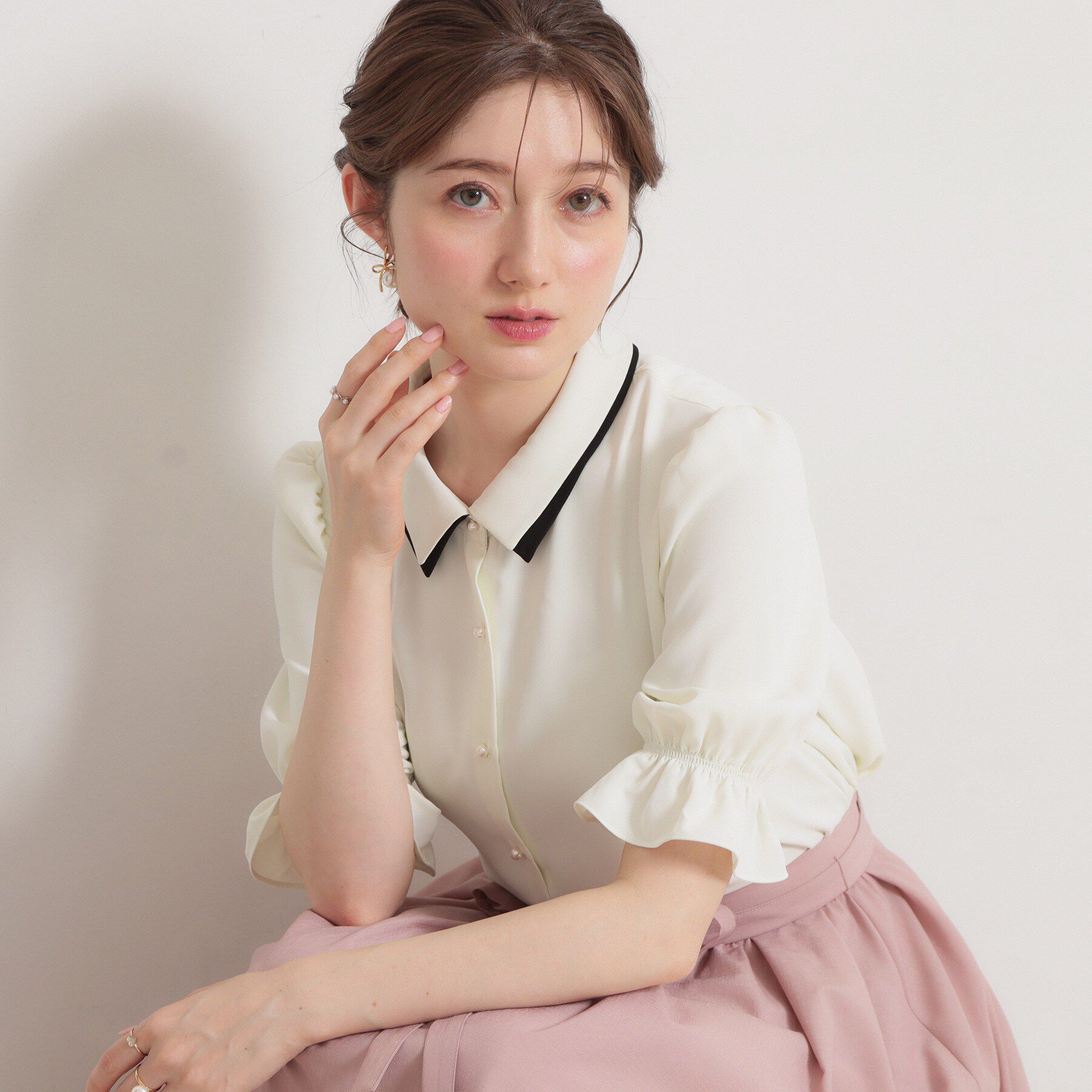 Couture broach「【通勤】ダブルカラー ブラウス」|シャツ・ブラウス|オフホワイト(013