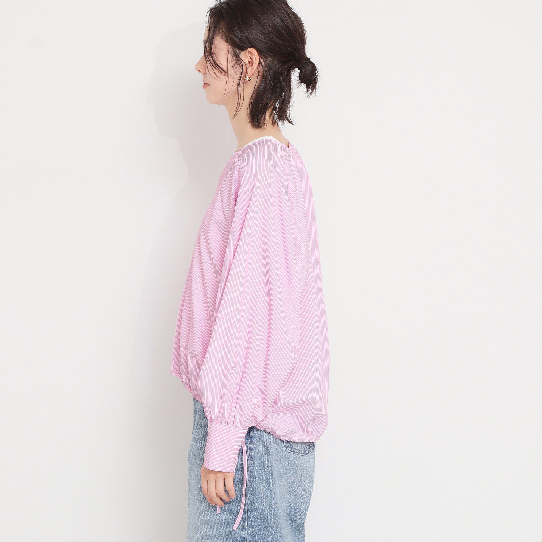 THE SHOP TK「キーネックストライプドロストシャツブラウス」|シャツ・ブラウス|