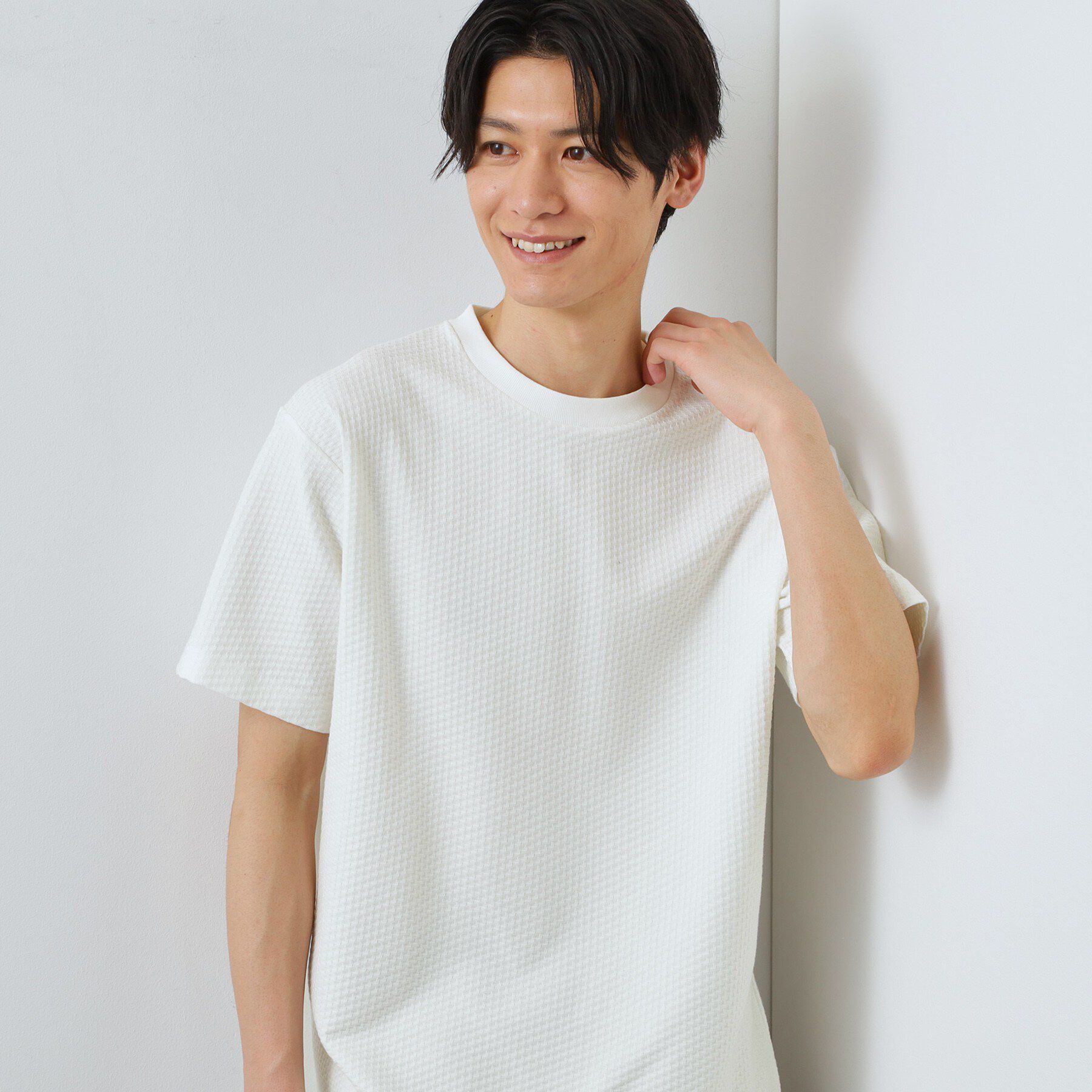 THE SHOP TK「【カジュアルすぎないキレイめTシャツ】ハニカム リンクス半袖Tシャツ 洗濯機OK」|Tシャツ・カットソー|オフホワイト(003