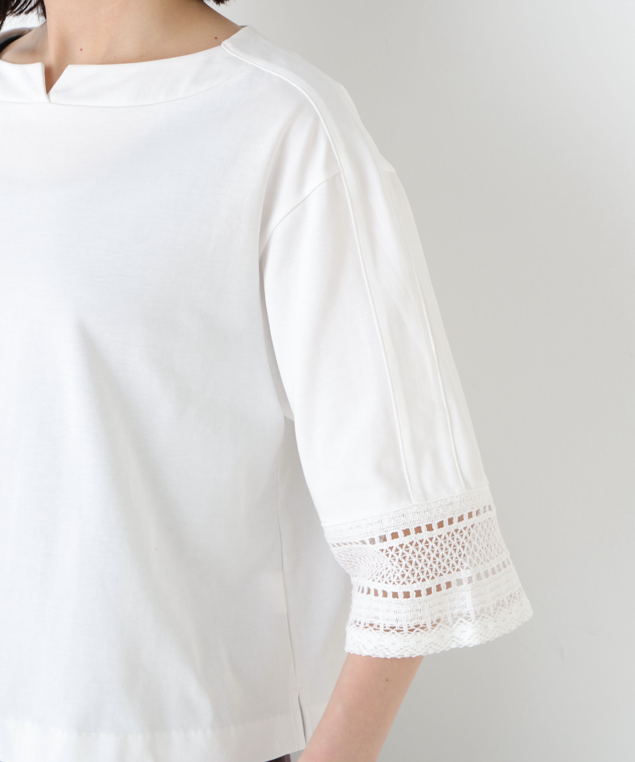  「◆袖レース強撚糸ＴＯＰＳ」|Tシャツ・カットソー|