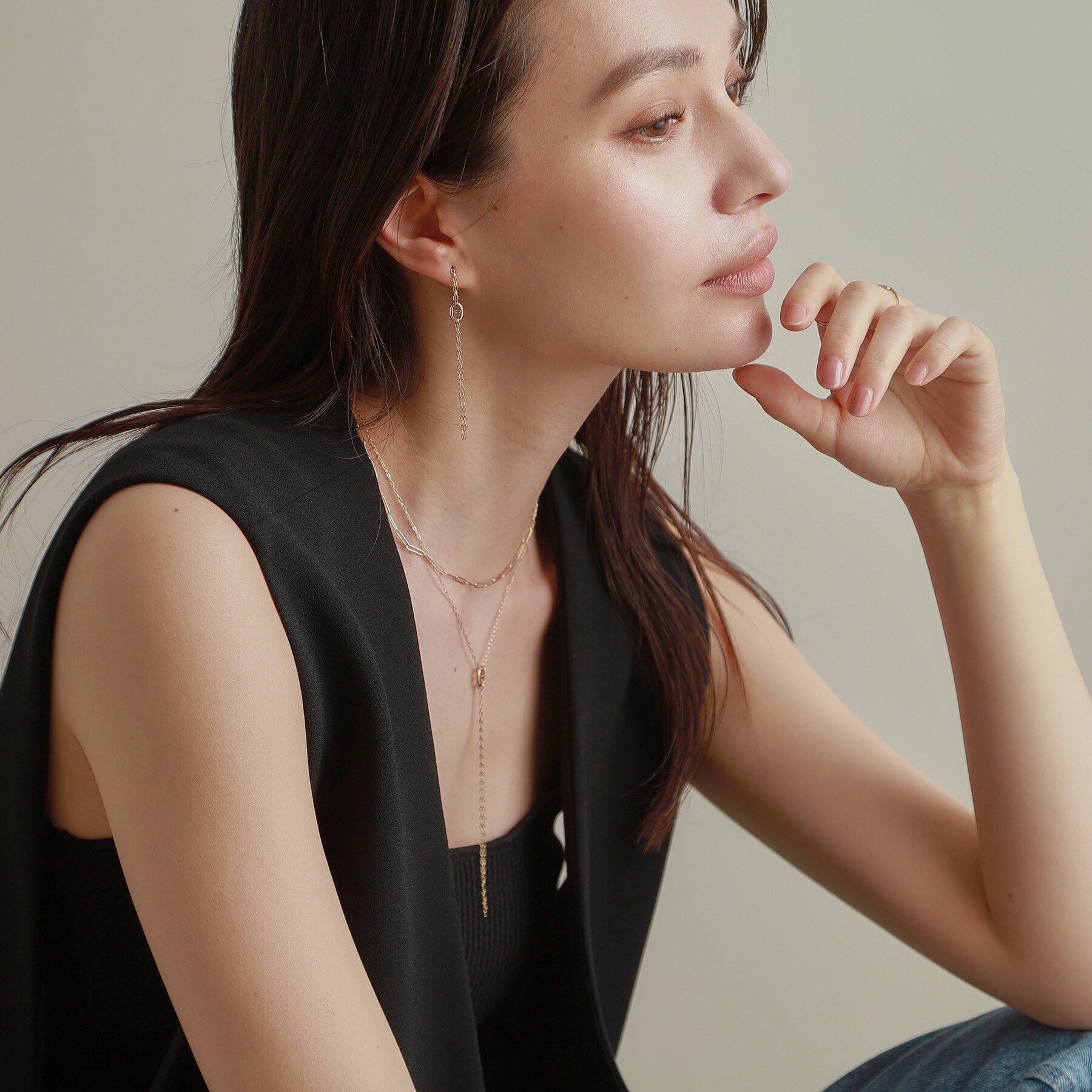 COCOSHNIK「K10マリンモチーフチェーンフリンジ スタッドピアス」|ピアス|