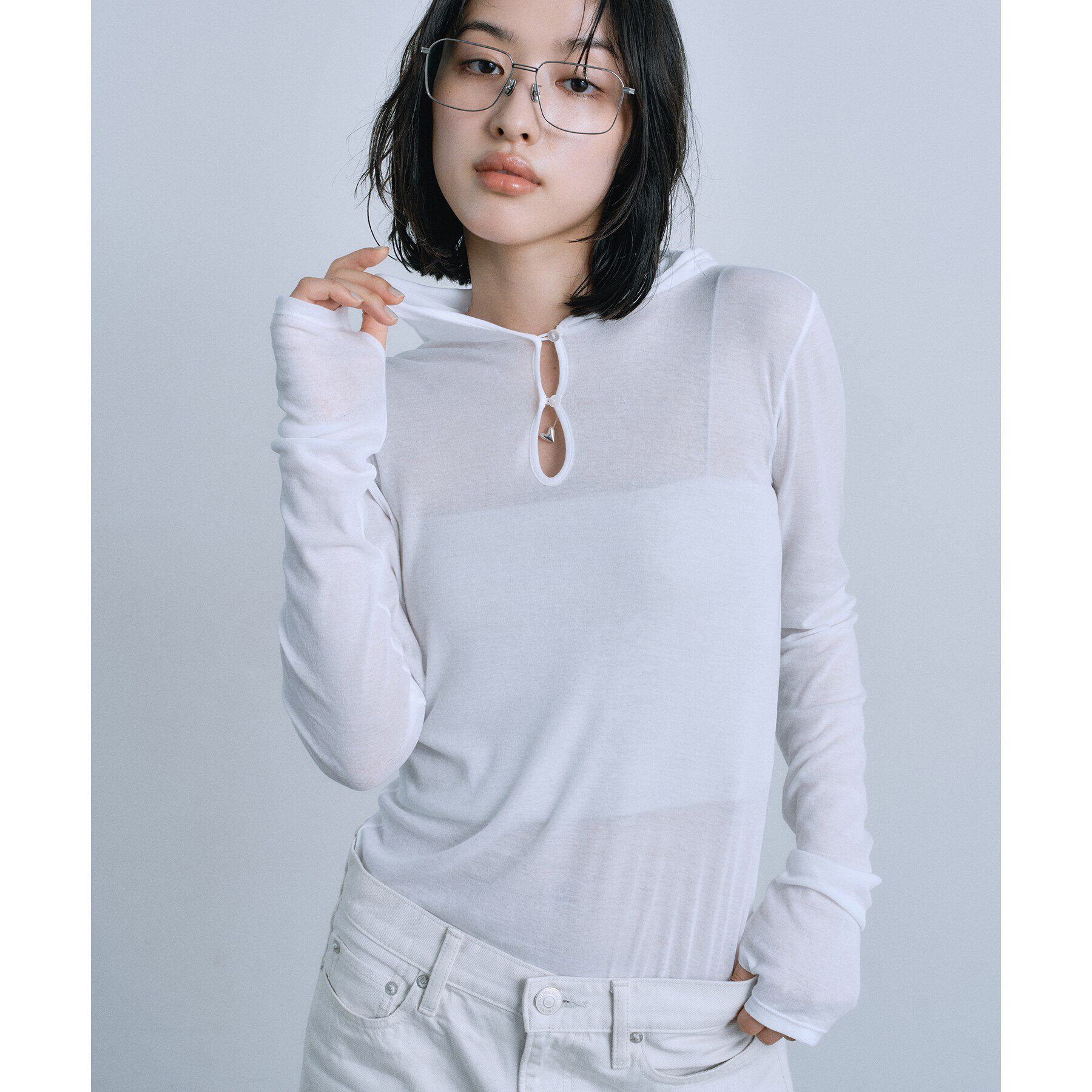 CODE A「【Re】sheer hoodie tee」|ニット・セーター|ホワイト(001)