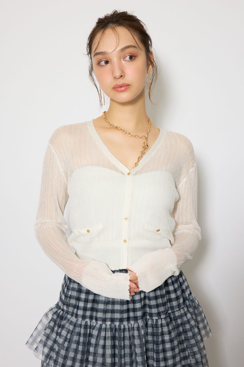 rienda「スカラップクロップドニットカーディガン」|カーディガン|WHT