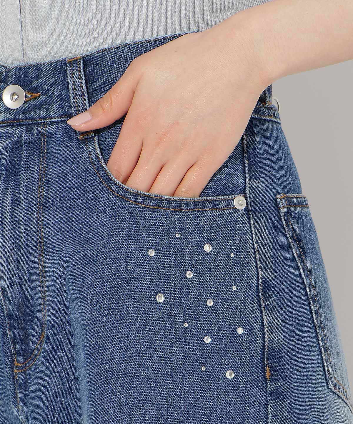 WILLSELECTION「ビジューポケットワイドデニムパンツ」|デニム|