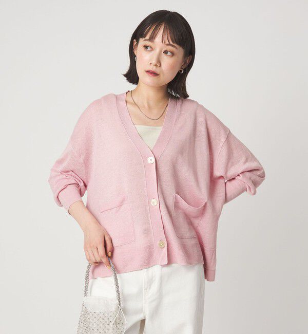 UNITED ARROWS green label relaxing「フレンチリネン Vネック カーディガン ウォッシャブル」|カーディガン|PINK