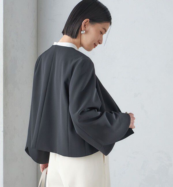 SHIPS for women「〈手洗い可能〉ブラック フォーマル フレア スリーブ ジャケット ◇」|ノーカラージャケット|