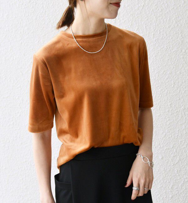 SHIPS any「SHIPS any:〈洗濯機可能〉ポリエステル ベロア ハーフスリーブ コンパクト TEE」|Tシャツ・カットソー|