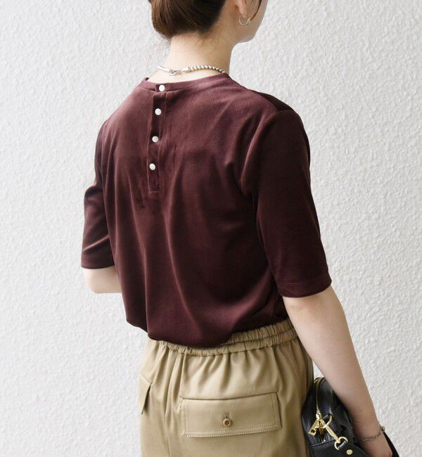 SHIPS any「SHIPS any:〈洗濯機可能〉ポリエステル ベロア ハーフスリーブ コンパクト TEE」|Tシャツ・カットソー|