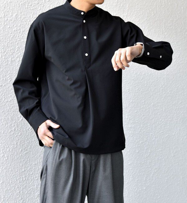 SHIPS any「SHIPS any:〈吸水速乾〉Rapidry バンドスキッパー スピンドル プルオーバー シャツ(セットアップ対応)◇」|シャツ・ブラウス|ブラック