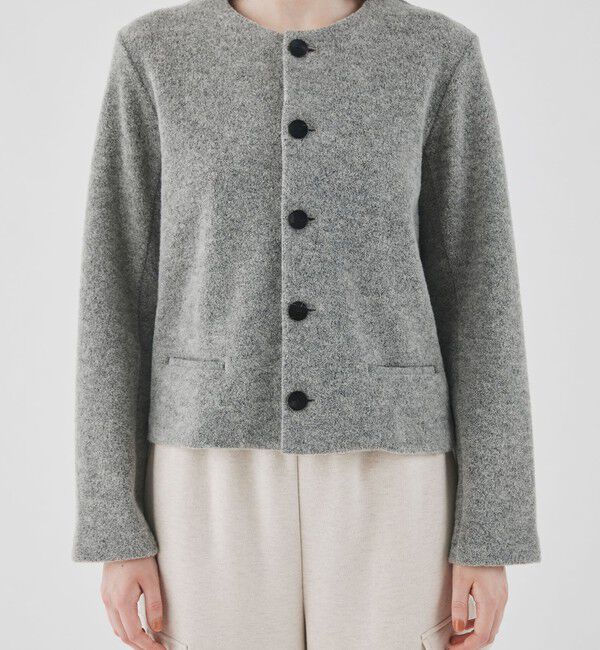 GALERIE VIE「ファインブークレー クルーネックジャケット」|ノーカラージャケット|