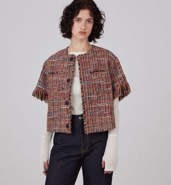 MACPHEE「マルチツイード ラウンドカラージャケット」|ノーカラージャケット|