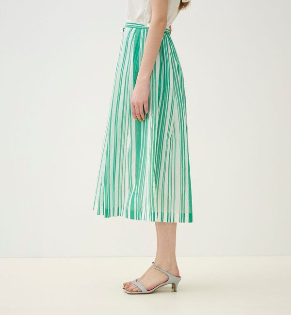 TOMORROWLAND collection「【WEB先行予約】シルクコットンランダムストライプ タックスイングスカート」|フレア|