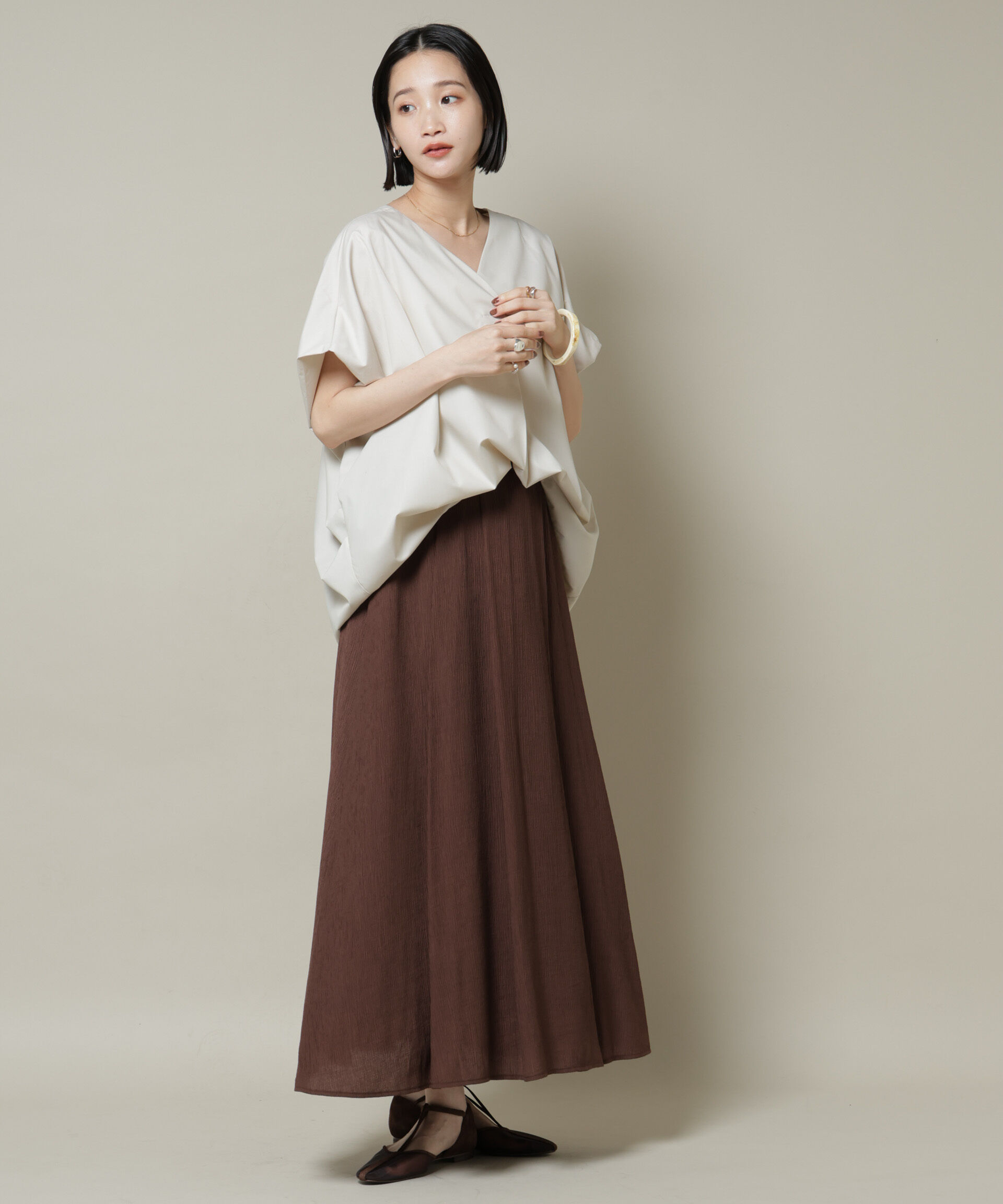 nano･universe「楊柳タックフレアスカート」|スカート|