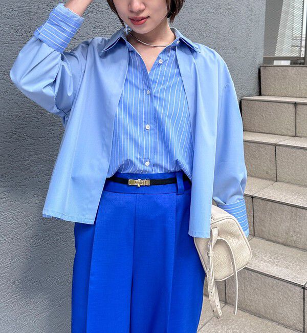 NOLLEY'S「ウォッシャブルレイヤード風ショート丈シャツ」|シャツ・ブラウス|サックス