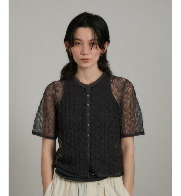 SALON adam et rope'「シアーレースハーフスリーブ2WAYカーディガン」|カーディガン|チャコール(06)