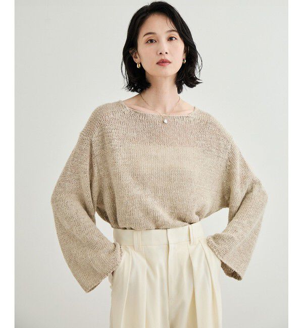 ROPE「【洗える】スラブリネン ボートネックプルオーバー」|ニット・セーター|ベージュ(27)