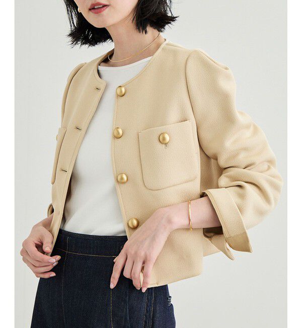 ROPE「金ボタンニットジャケット」|ノーカラージャケット|ベージュ(27)