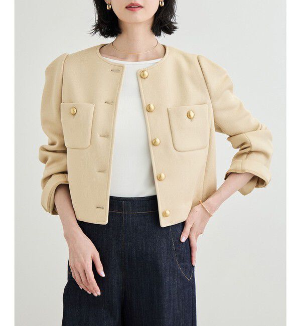 ROPE「金ボタンニットジャケット」|ノーカラージャケット|