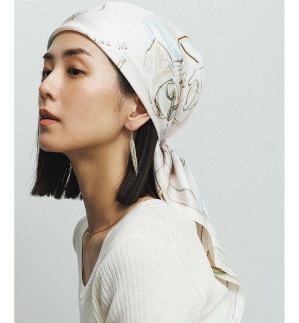 ROPE「【YUKO SAEKI for ROPE&rsquo;・コラボ】スカーフ柄プリント シルクスカーフ/Lサイズ」|バンダナ・スカーフ|ベージュ(27)