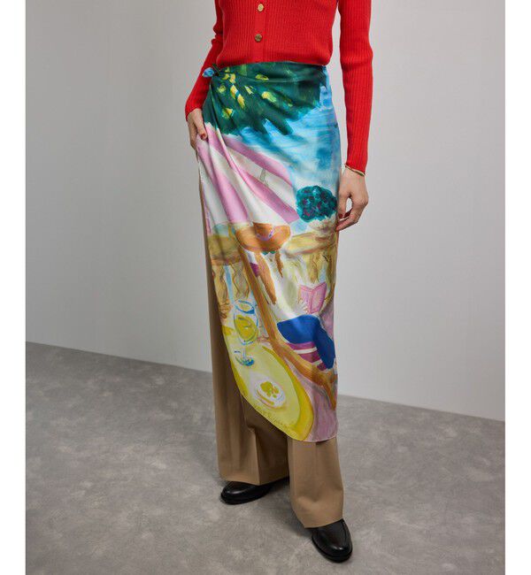 ROPE「【YUKO SAEKI for ROPE&rsquo;・コラボ】スカーフ柄プリント シルクスカーフ/Lサイズ」|バンダナ・スカーフ|サックス(48)