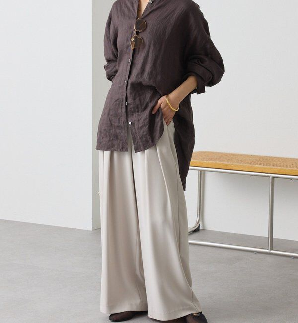  「【ウォッシャブル】【シーズンレスで使える】タックワイドスラックス」|チノ|