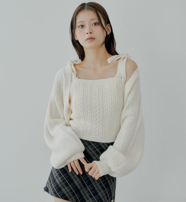  「ケーブルリボンキャミ+ボレロセット」|ニット・セーター|