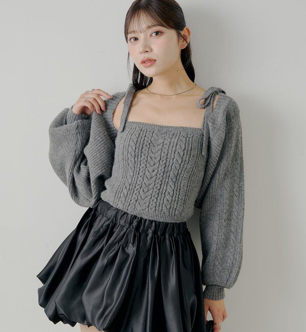  「ケーブルリボンキャミ+ボレロセット」|ニット・セーター|