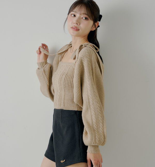  「ケーブルリボンキャミ+ボレロセット」|ニット・セーター|