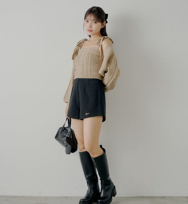 「ケーブルリボンキャミ+ボレロセット」|ニット・セーター|